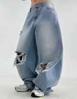 DAMAGED BALLOON RIPPED DENIM💙 LIGHT BLUE DENIM PANTS