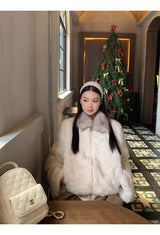 cream soft fur zip-up collar jacket