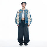 Lettering Wide Denim Pants - BLACK