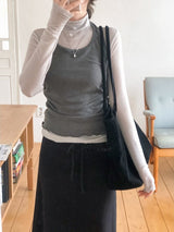 Strap Halter Neck Warm Shirring Sleeveless (2color)