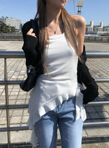 Nazy アンバランスラッフルフリルホルタースリーブレス