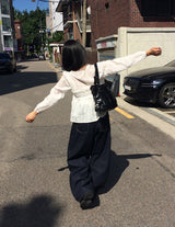 コス サイドピンタック ローデニム ワイド パンツ