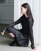 WRINKLE MESH CARDIGAN BLACK