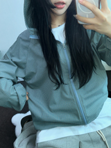 2WAY🩵 オーバールーズチェックウィンドブレーカージップアップ🩵🖤🤎3COLOR