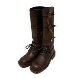 Strap leather long boots