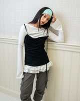 Off White Ruffle Hem Layer Top