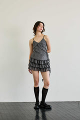 LEOPARD FRILL SLEEVELESS TOP / GRAY