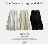 Leaf Waist Banding Line Flare Shirling Kang Kang Long Skirt