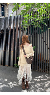 long lace frill sleeveless dress