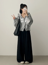 New York Lettering Two Way Cropped Hooded Zip-Up