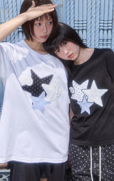 ミックススターエンジェルパッチTシャツ(ホワイト) F25QB117