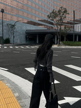 Y2K Back Point X Strap Bijo Wide Loose Fit Denim Long Pants (Black)