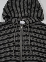 (UNISEX) メッシュストライプクロップドジップアップニット