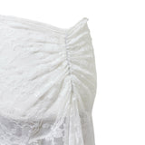 (2color) Shirring Lace Asymmetrical Flare Skirt