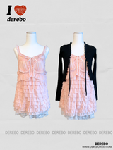 ピーチシフォンフリルレースドレス(cardigan set)