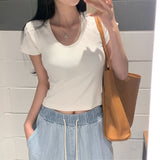 [BELLIDE MADE] Bubble, U-neck semi-cropped short-sleeved T-shirt