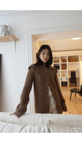 Earl grey alpaca cardigan (muffler set)