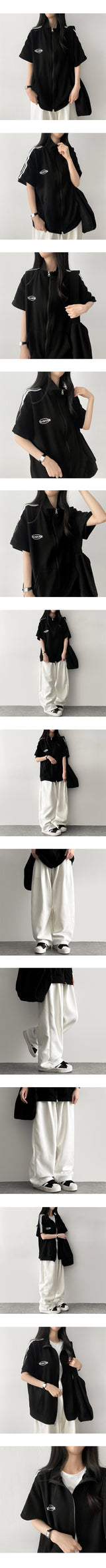 Untied Two-Way Line Short-Sleeved Zip-Up