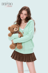 Mint Twist Hooded Knit Zip-Up