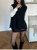 Deli V-neck overfit side slit knit vest (2 colors)