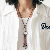 turquoise & leather cord beads necklace brown
