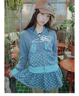 UsocialNight original retro versatile autumn and winter printed hooded sweatshirt polkidot fart curtain set