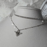 [チョ・ユリ, チュウ Necklace] エンジェリックハートロックレイヤードネックレス - Silver Color