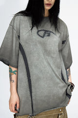メッシュパッチワークビンテージルーズTシャツ