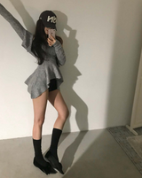 wave asymmetric flare knit cd + top set