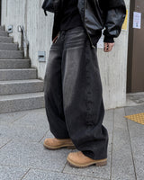 Dot heavy brushed balloon denim pants