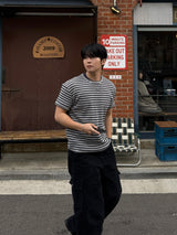 バインストライプワッフルショートスリーブ