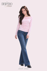 Flow lip shirring pink long-sleeve tee