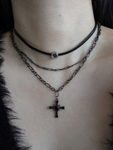 black love necklace | 블랙 십자가 하트 레이어드 목걸이