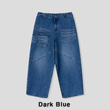 Post pocket cutting wide denim pants