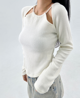 (UNIQUE + HIP / DELICATE 🤍🩶 / YEAR-END LOOK / CASUAL) BACK POINT + THREE-HOLE LIP U-NECK SLIT TOP