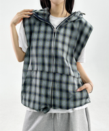 CHECK VEST HOOD ZIP-UP💚🤎 - 3 COLORS