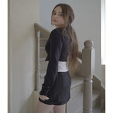 OVERLOCK MINI SKIRT-BLACK