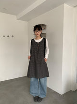 ガンスリン チェック スリーブレス ボタン ワンピース