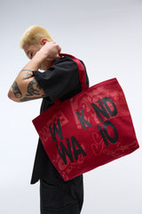 Weekend warrior typography printing tote-bag (Red)_1