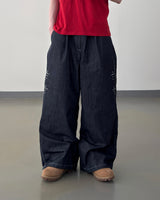 Bone Cross Stud Wide Denim Pants