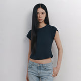 C 90S ラインワッフルベーシックTシャツ_ネイビー