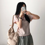 Bendy Stripe Danjara Collar Short-Sleeved Knitwear