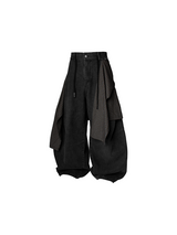 RELABEL Spatial Relationship (R) Multi-coloured Checkered Stripes Detachable Diaper Cover Curved Knife Oversized Washed Distressed Denim Trousers