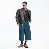 Cut-off Capri Denim Pants - DEEP BLUE
