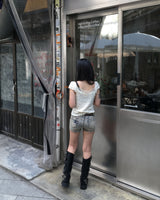 Stud short denim pants