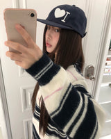 ノビンストライプコントラストカラー長袖ニット