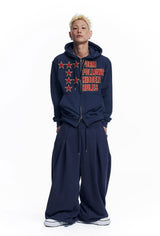 Star Lettering Patch Sweat Pants - Navy