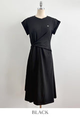 Peta Roll-Up Cap Sleeves Flare Tie Long One Piece