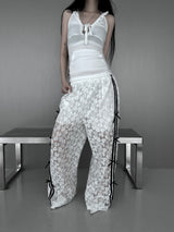 lace ribbon white pants