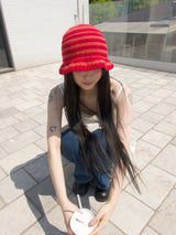 Stripe Cotton beanie-Red